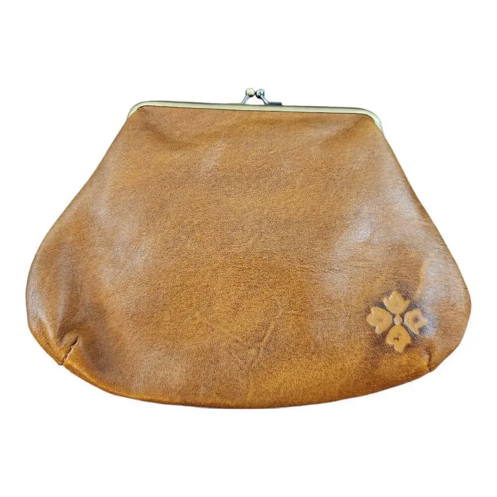 Patricia Nash Savena tooled brown leather clutch kisslock wallet missing strap